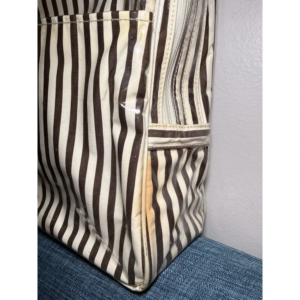 Vintage Henri Bendel Centennial Stripe Large Clear Vinyl‎ Makeup Bag 12 X 9 X 4